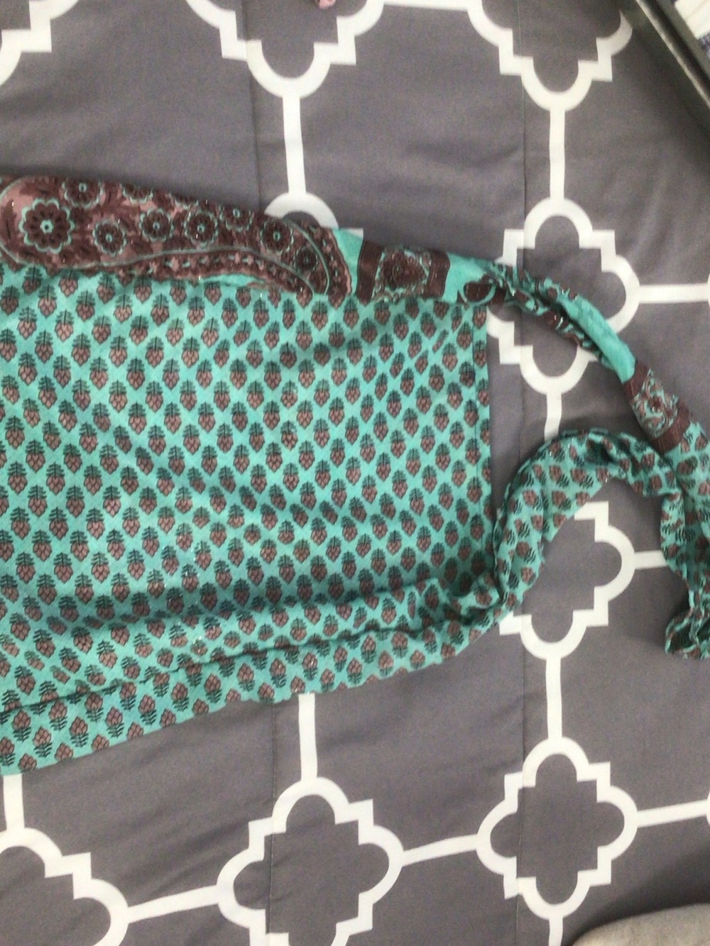 Turquoise and Brown Patterned Women’s Shoulder Bag